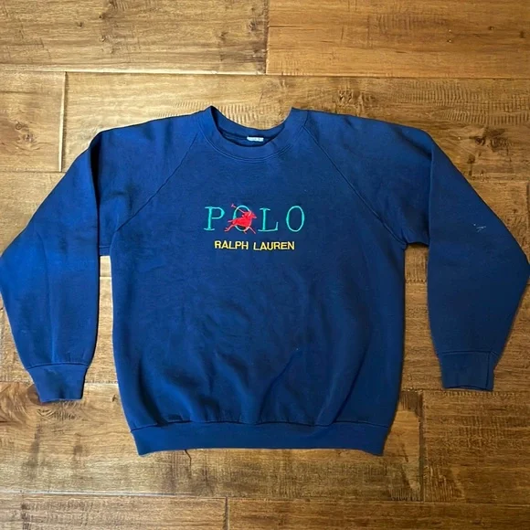 Vintage Polo Ralph Lauren Bootleg Navy Blue Crewneck Sweatshirt - Medium - Picture 1 of 4